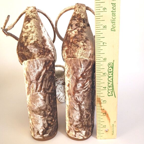 Sam Edelman Kori Beige Prosecco Crushed Velvet Platform Ankle Strap Heels 10 - Picture 10 of 11